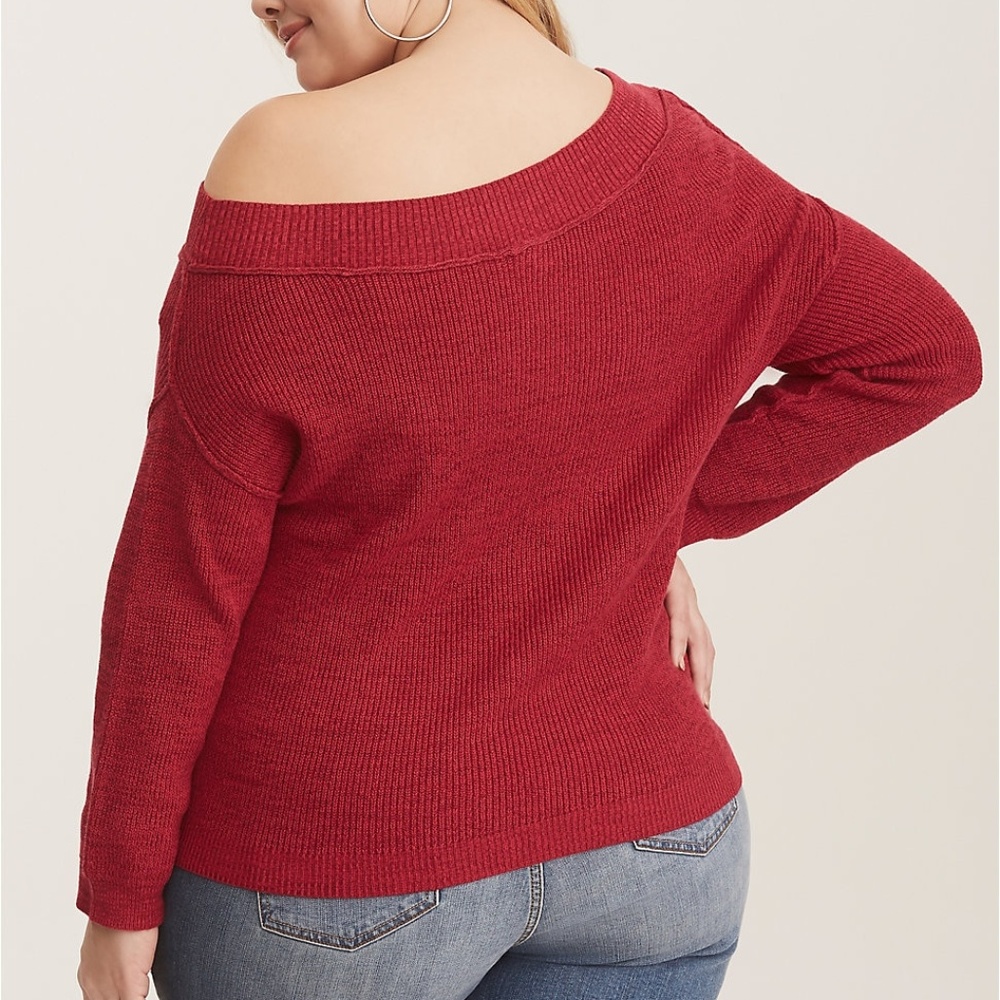 Torrid 1X 5X SWEATER Red Off Shoulder Ribbed Top - Picture 3 of 3